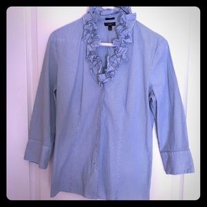 Talbots size 6 ruffle stretch stripe button down